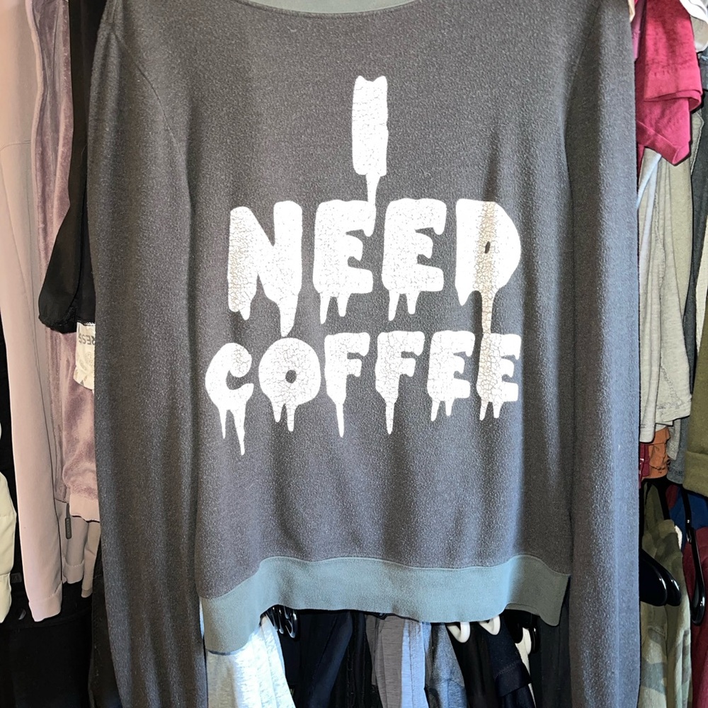 Wildfox Gray and White Crew Neck Sweater